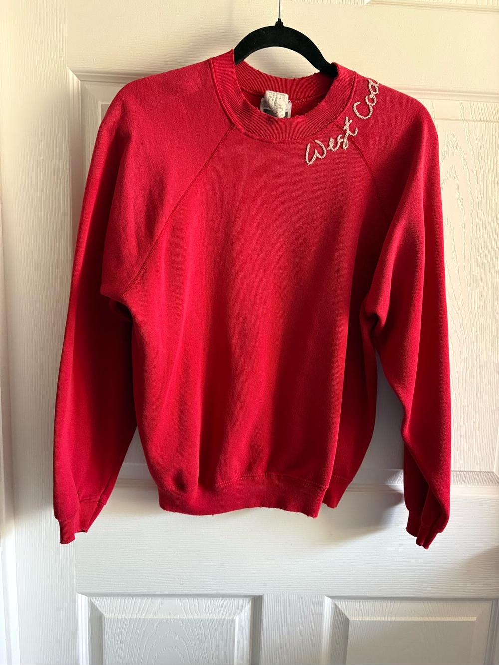 Red Crewneck Sweatshirt w/  West Coast Script Shoulder Detail